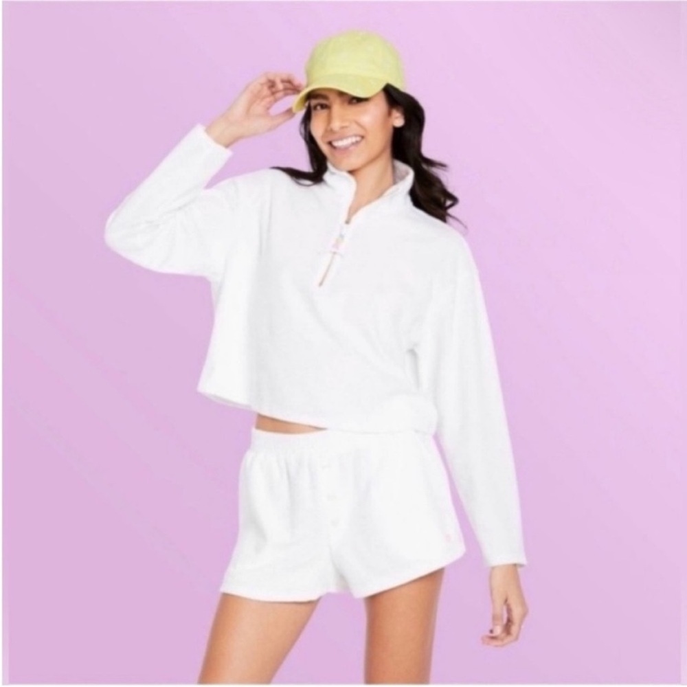 NEW Stoney Clover Lane × Target size 1X Cropped Half zip Terry pullover White